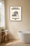 The same print shown hanging in a bathroom — frame for display only, not included