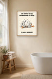The same print shown hanging in a bathroom — frame for display only, not included