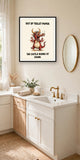 The same print shown hanging in a bathroom — frame for display only, not included