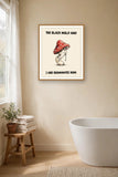 The same print shown hanging in a bathroom — frame for display only, not included
