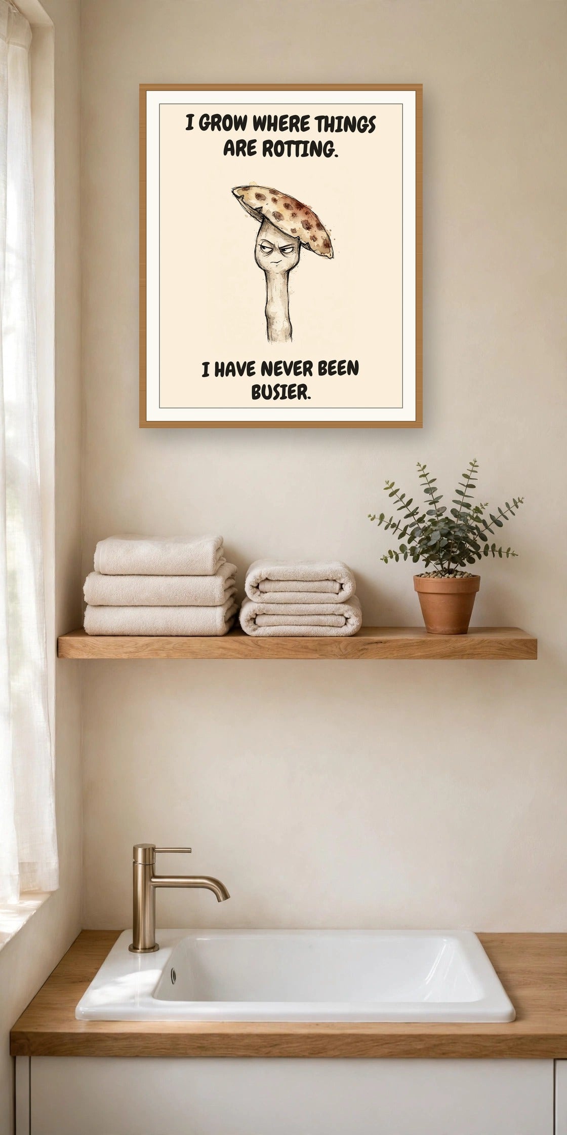 The same print shown hanging in an office — frame for display only, not included