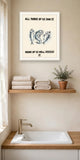 The same print shown hanging in a bathroom — frame for display only, not included