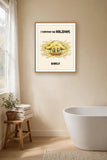 The same print shown hanging on a wall — frame for display only, not included