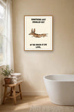 The same print shown hanging in a bathroom — frame for display only, not included