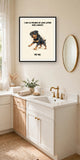Lifestyle display mockup — frame not included. Unbothered Rottweiler art print.