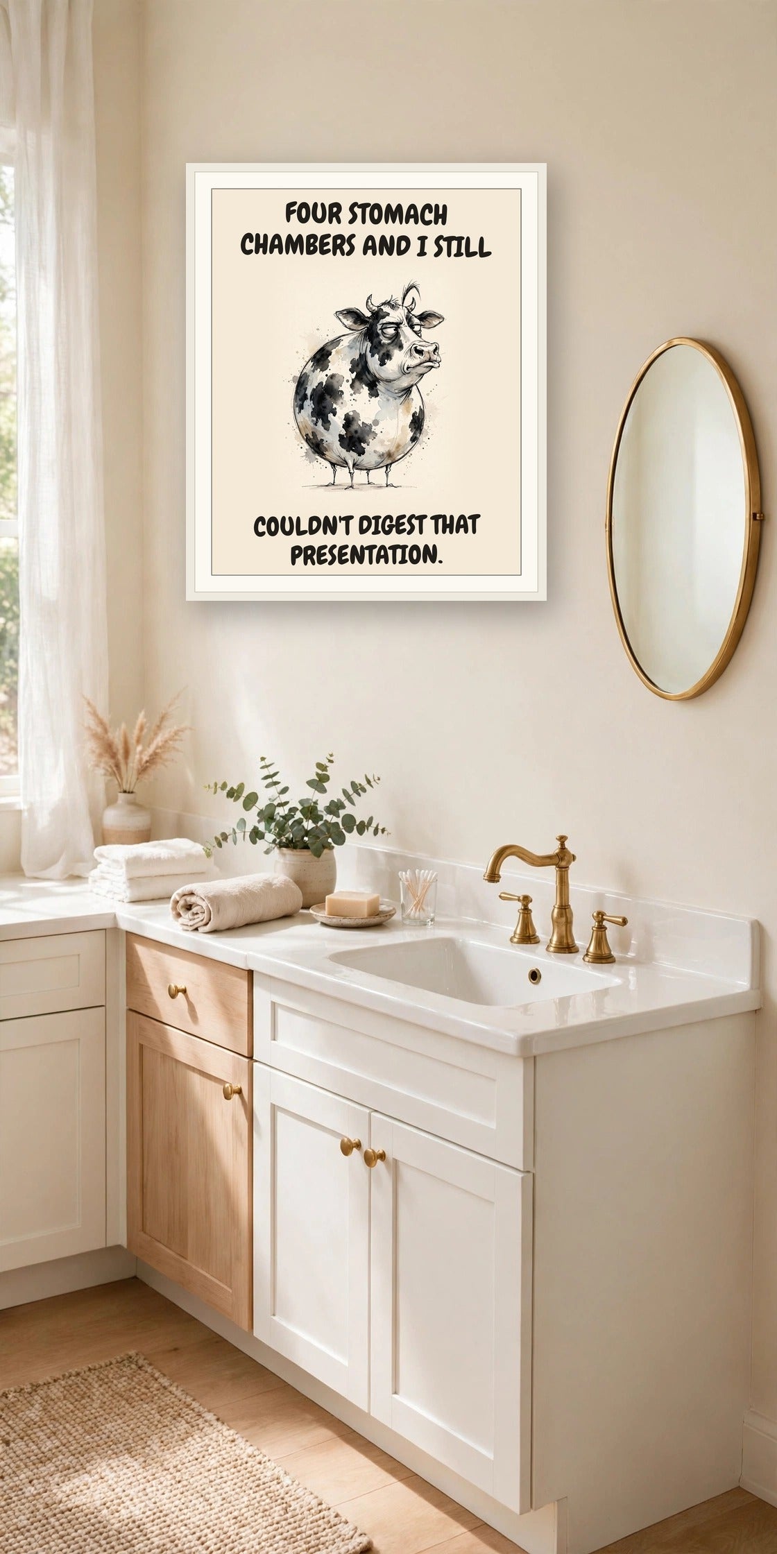 The same print shown hanging in an office — frame for display only, not included