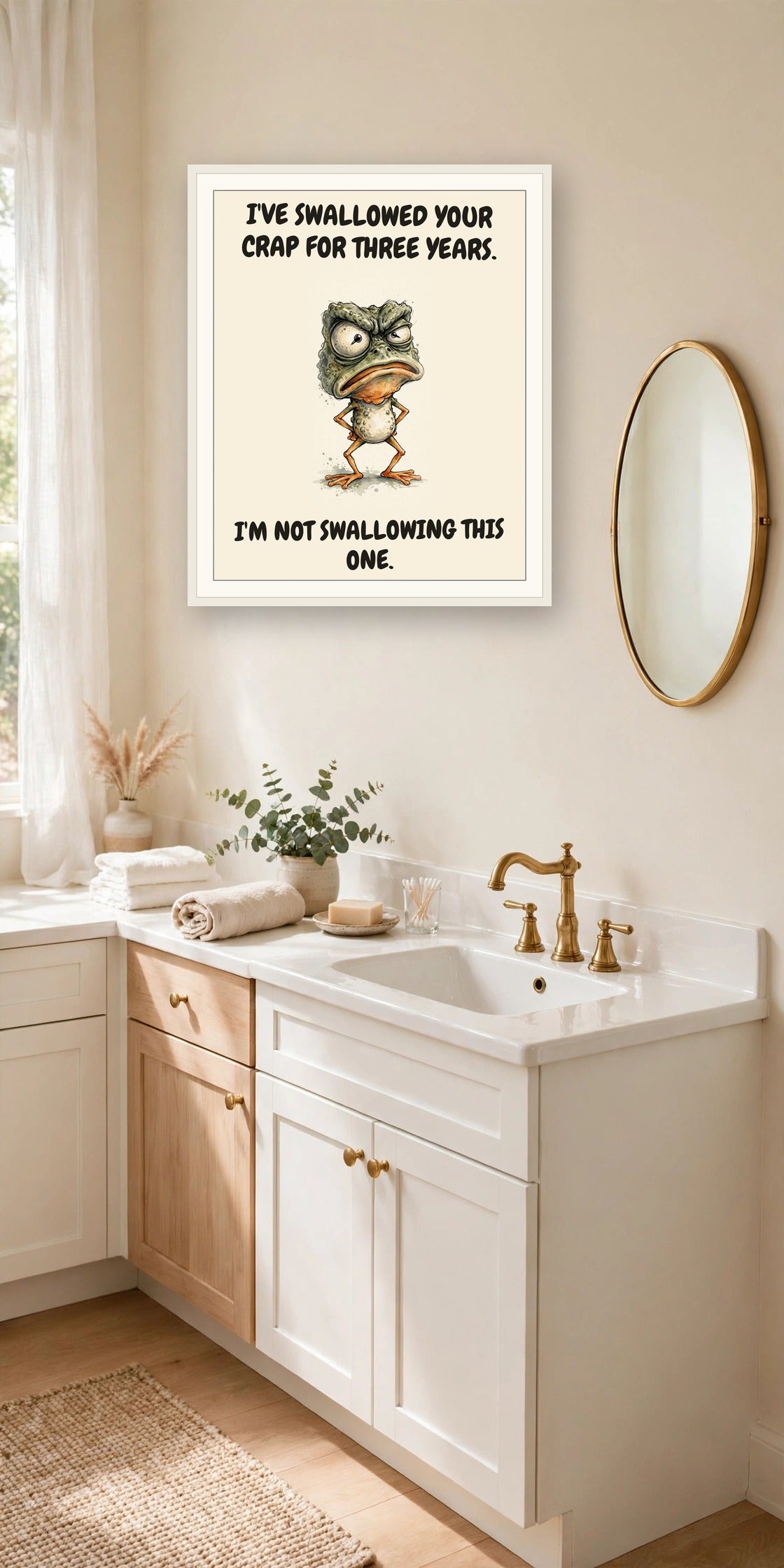 The same print shown hanging in an office — frame for display only, not included