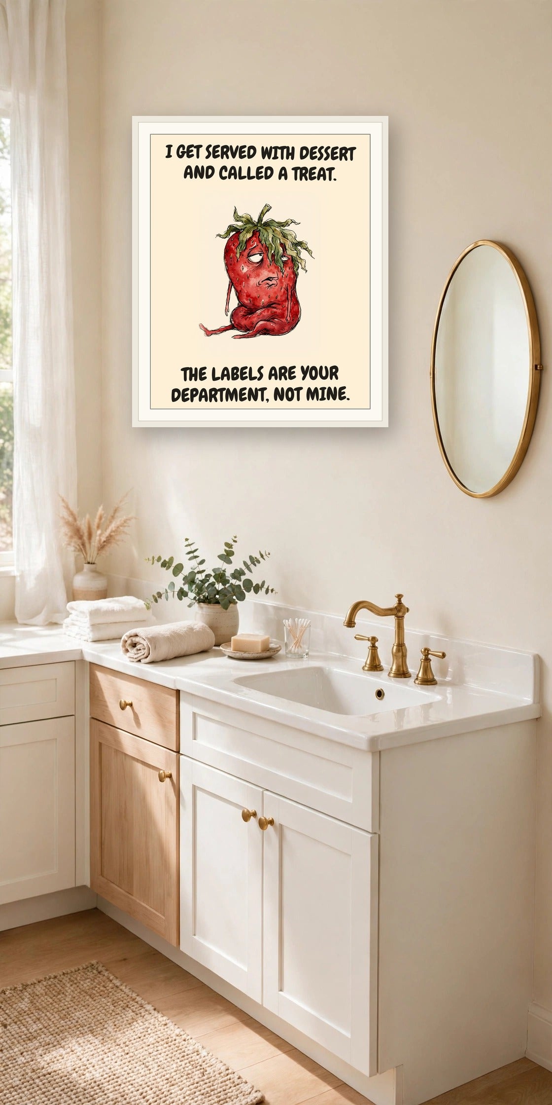 The same print shown hanging in an office — frame for display only, not included