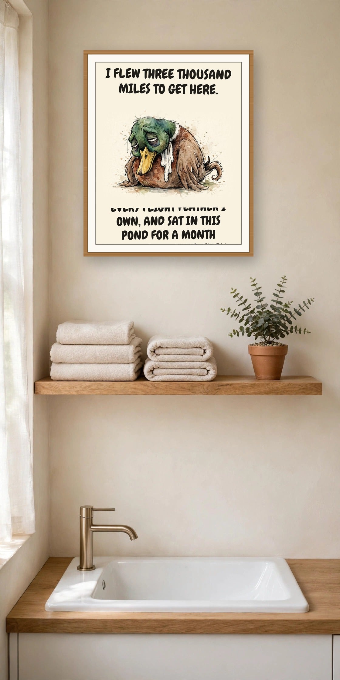 The same print shown hanging in an office — frame for display only, not included