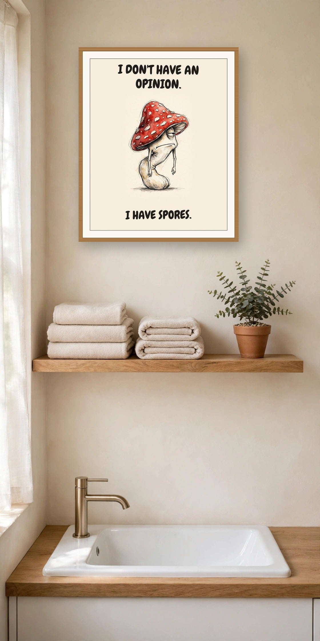 The same print shown hanging in an office — frame for display only, not included