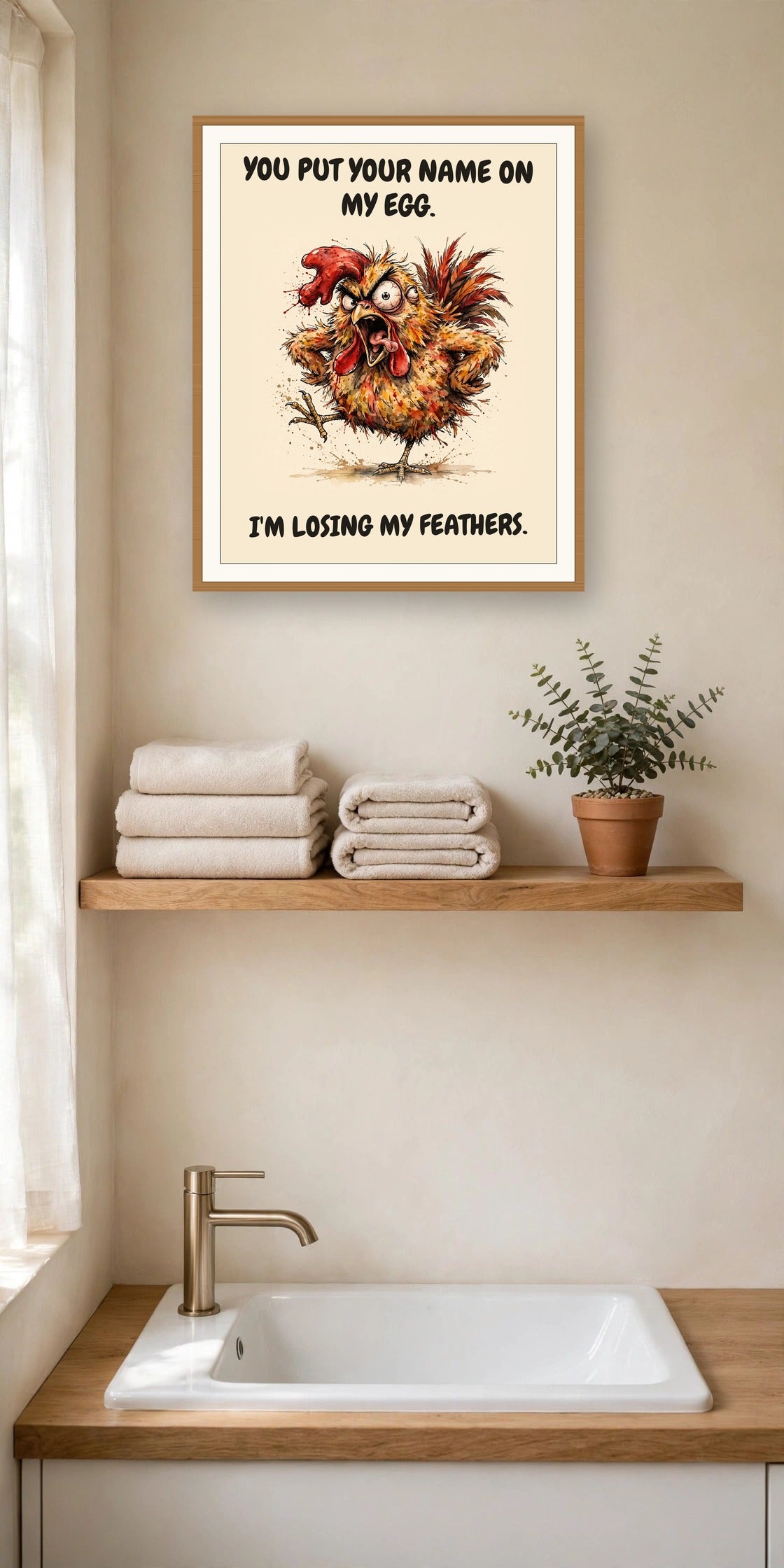 The same print shown hanging in an office — frame for display only, not included