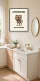 Lifestyle display mockup — frame not included. Horrified Pomeranian art print.