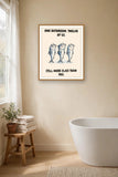 The same print shown hanging in a bathroom — frame for display only, not included
