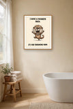 The same print shown hanging in a bathroom — frame for display only, not included