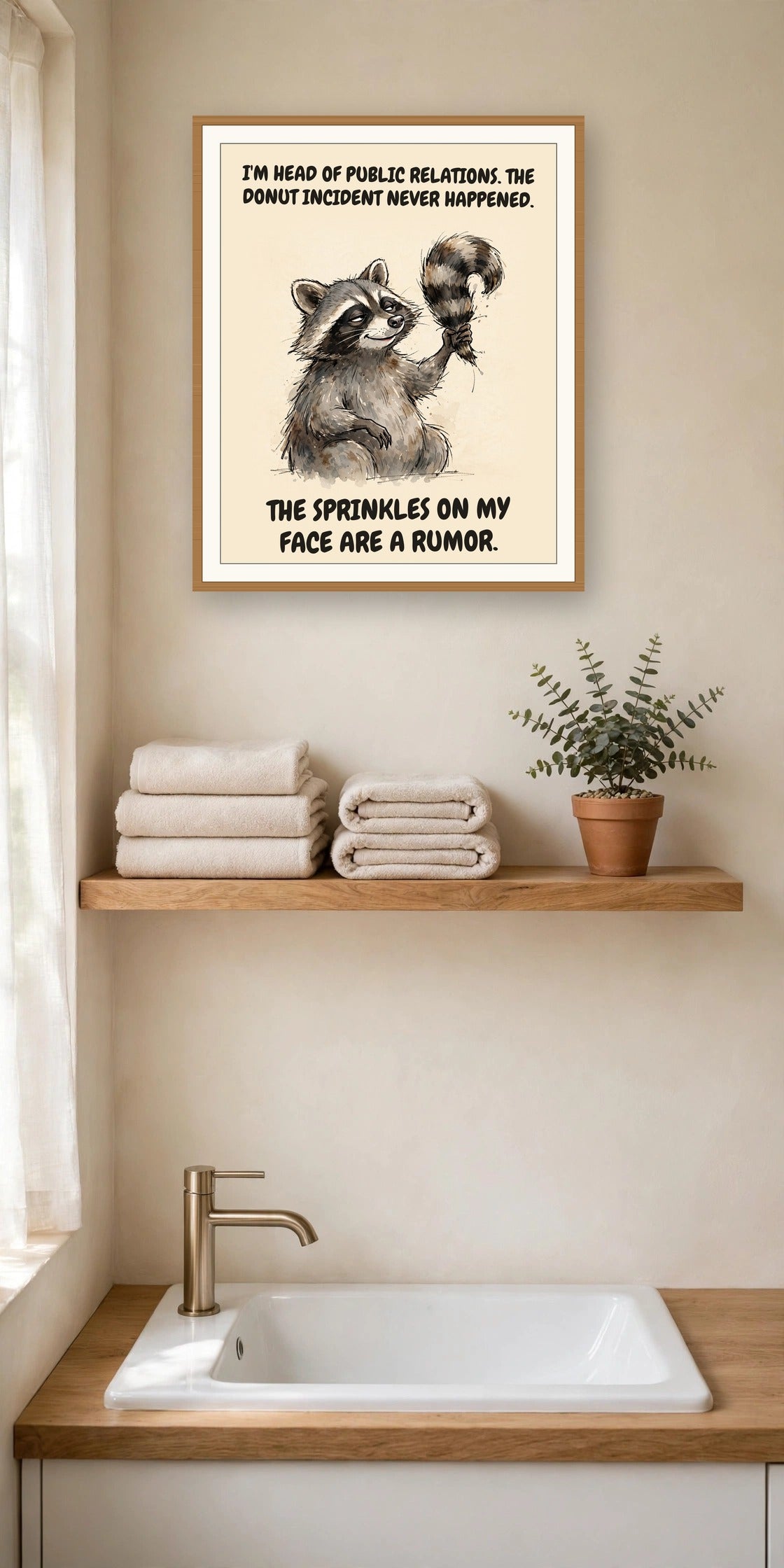 The same print shown hanging in an office — frame for display only, not included