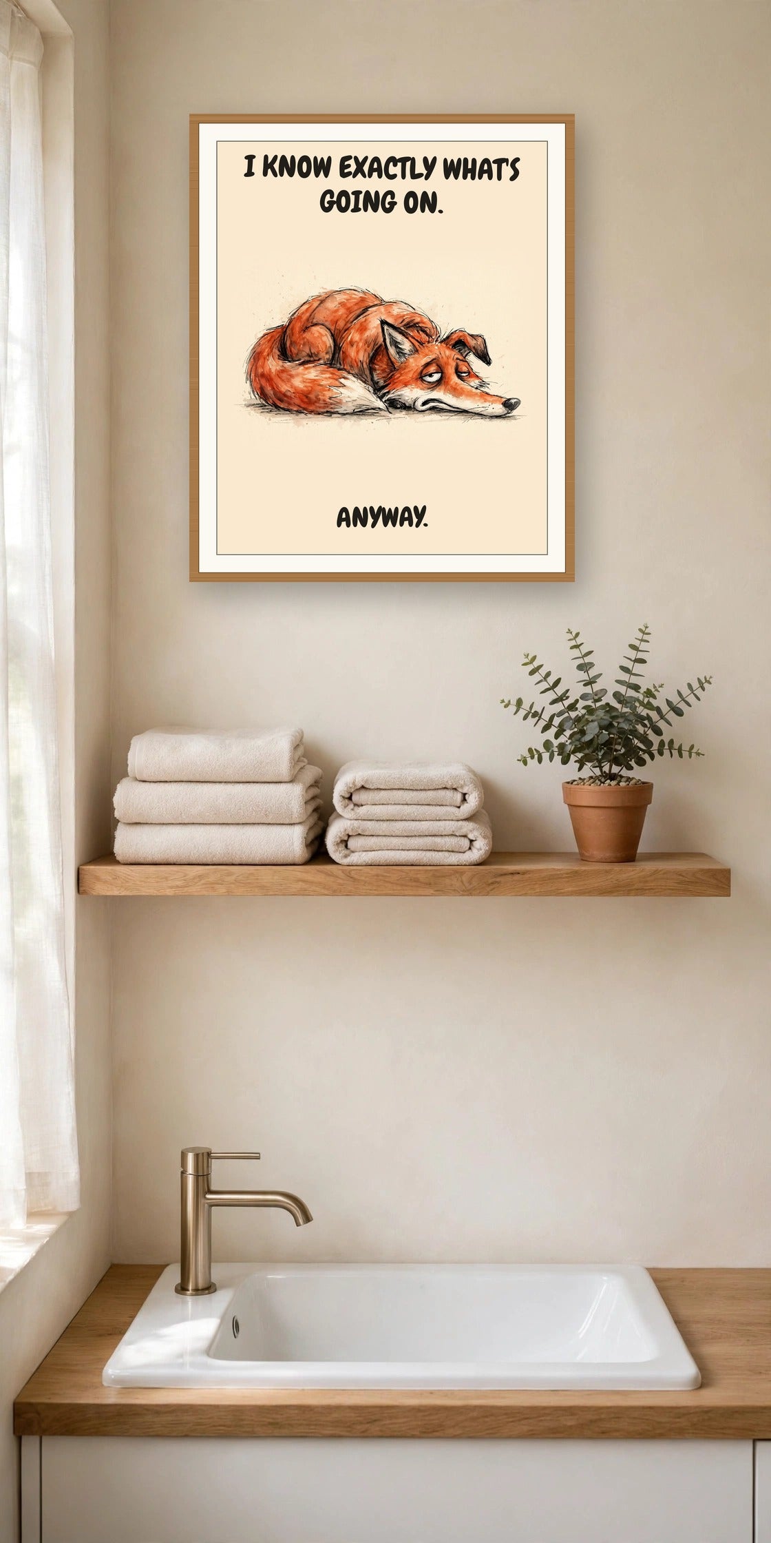The same print shown hanging in an office — frame for display only, not included