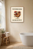 The same print shown hanging in a bathroom — frame for display only, not included