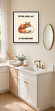 The same print shown hanging in a bathroom — frame for display only, not included