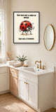 The same print shown hanging in a bathroom — frame for display only, not included