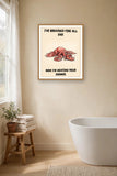 The same print shown hanging in a bathroom — frame for display only, not included