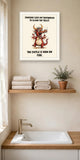 The same print shown hanging in a bathroom — frame for display only, not included