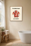 The same print shown hanging in a bathroom — frame for display only, not included