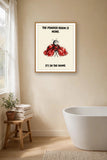 The same print shown hanging in a bathroom — frame for display only, not included