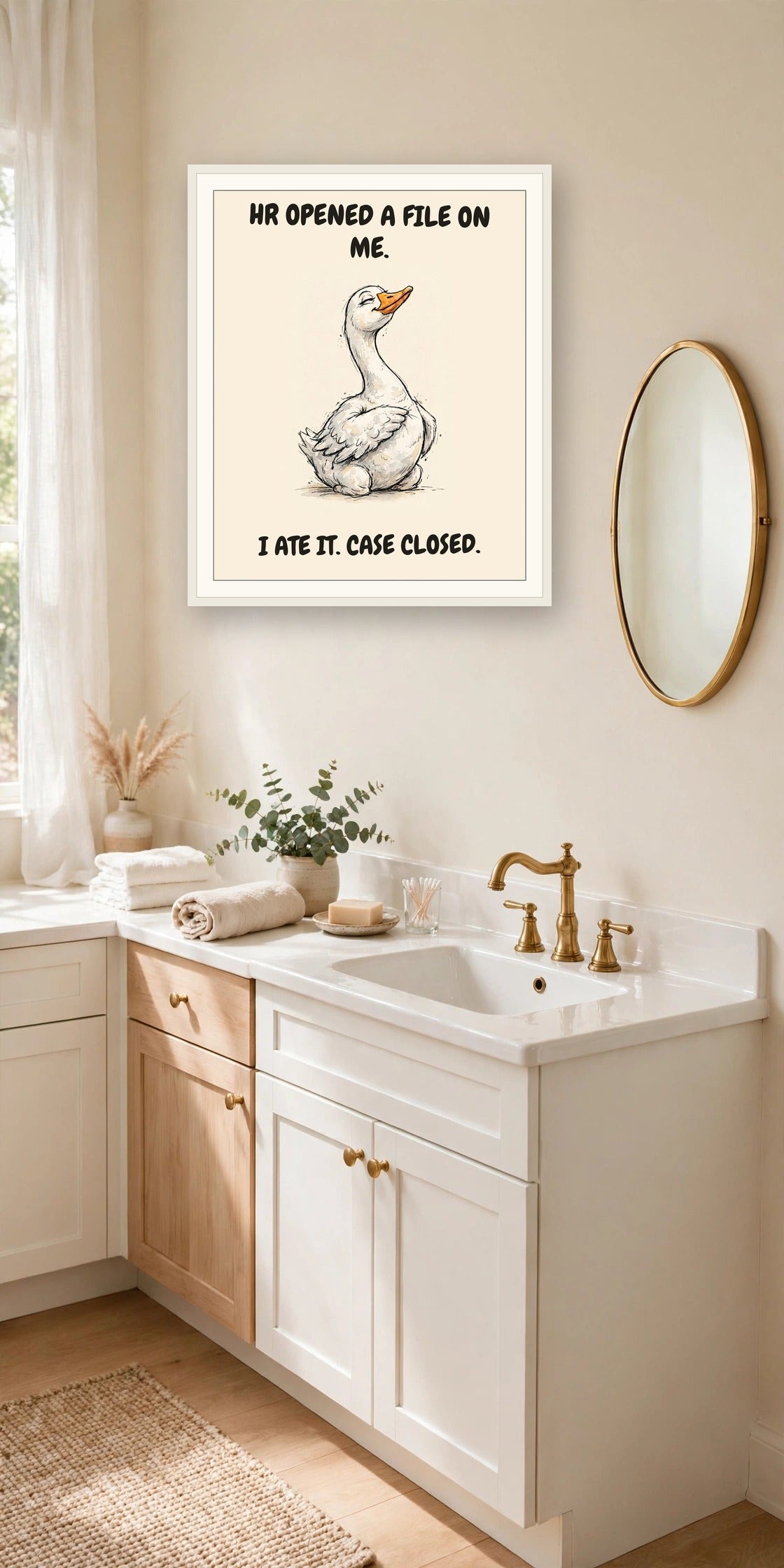 The same print shown hanging in an office — frame for display only, not included