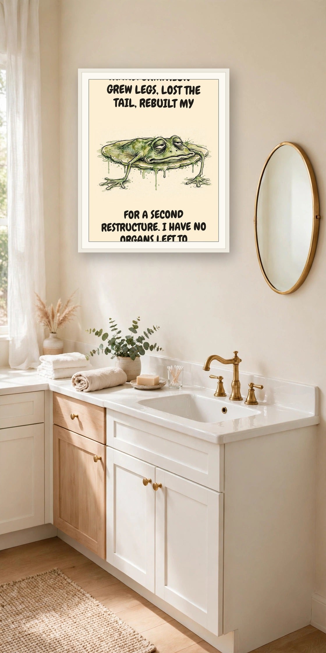 The same print shown hanging in an office — frame for display only, not included