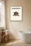 Lifestyle display mockup — frame not included. Unbothered English Bulldog art print.