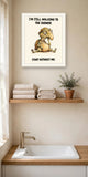 The same print shown hanging in a bathroom — frame for display only, not included
