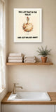 The same print shown hanging in a bathroom — frame for display only, not included