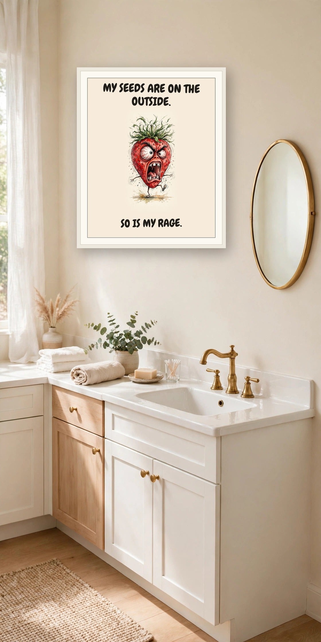 The same print shown hanging in an office — frame for display only, not included