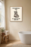 The same print shown hanging in a bathroom — frame for display only, not included