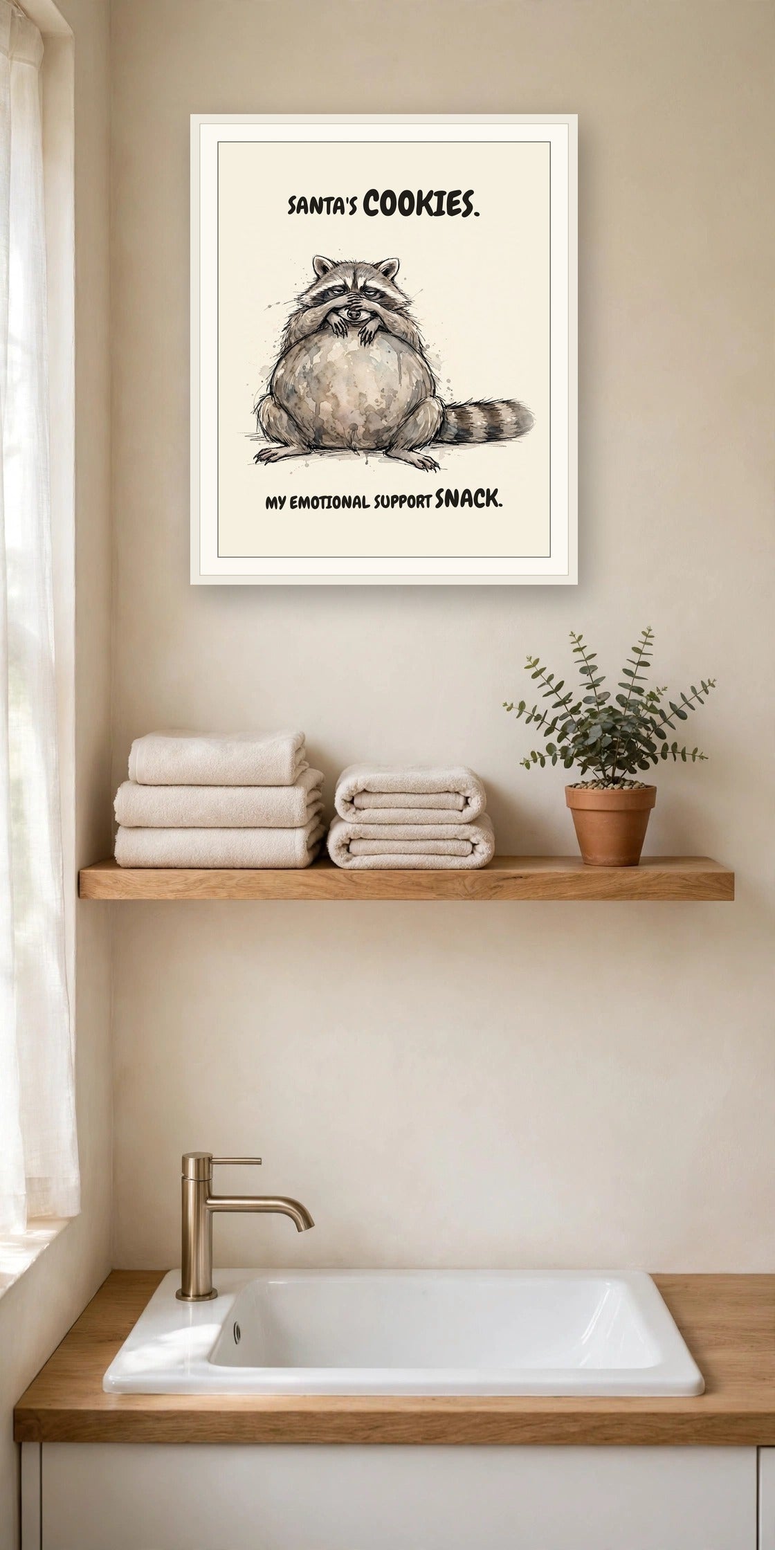 The same print shown hanging on a wall — frame for display only, not included
