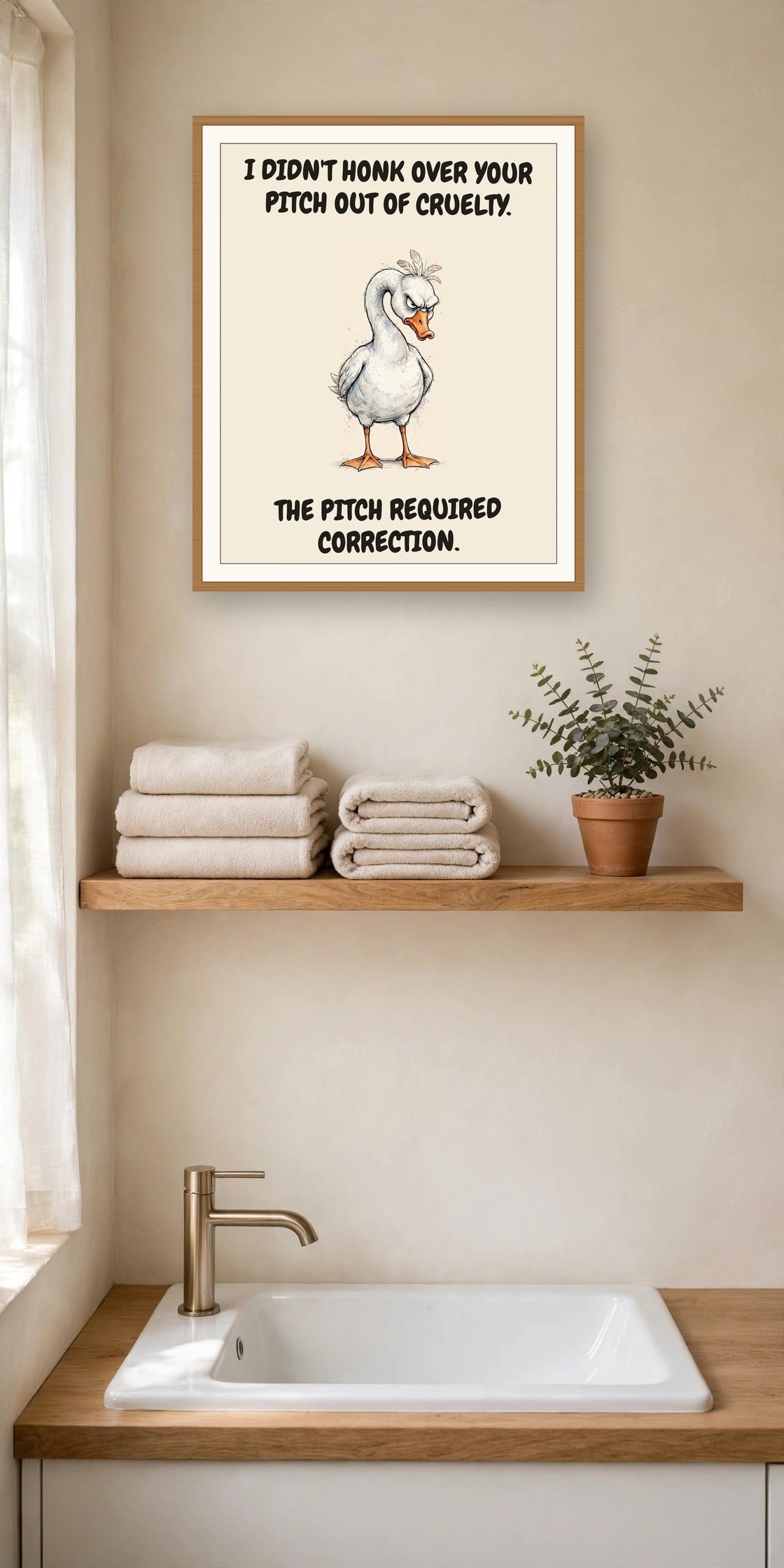 The same print shown hanging in an office — frame for display only, not included