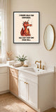 The same print shown hanging in a bathroom — frame for display only, not included