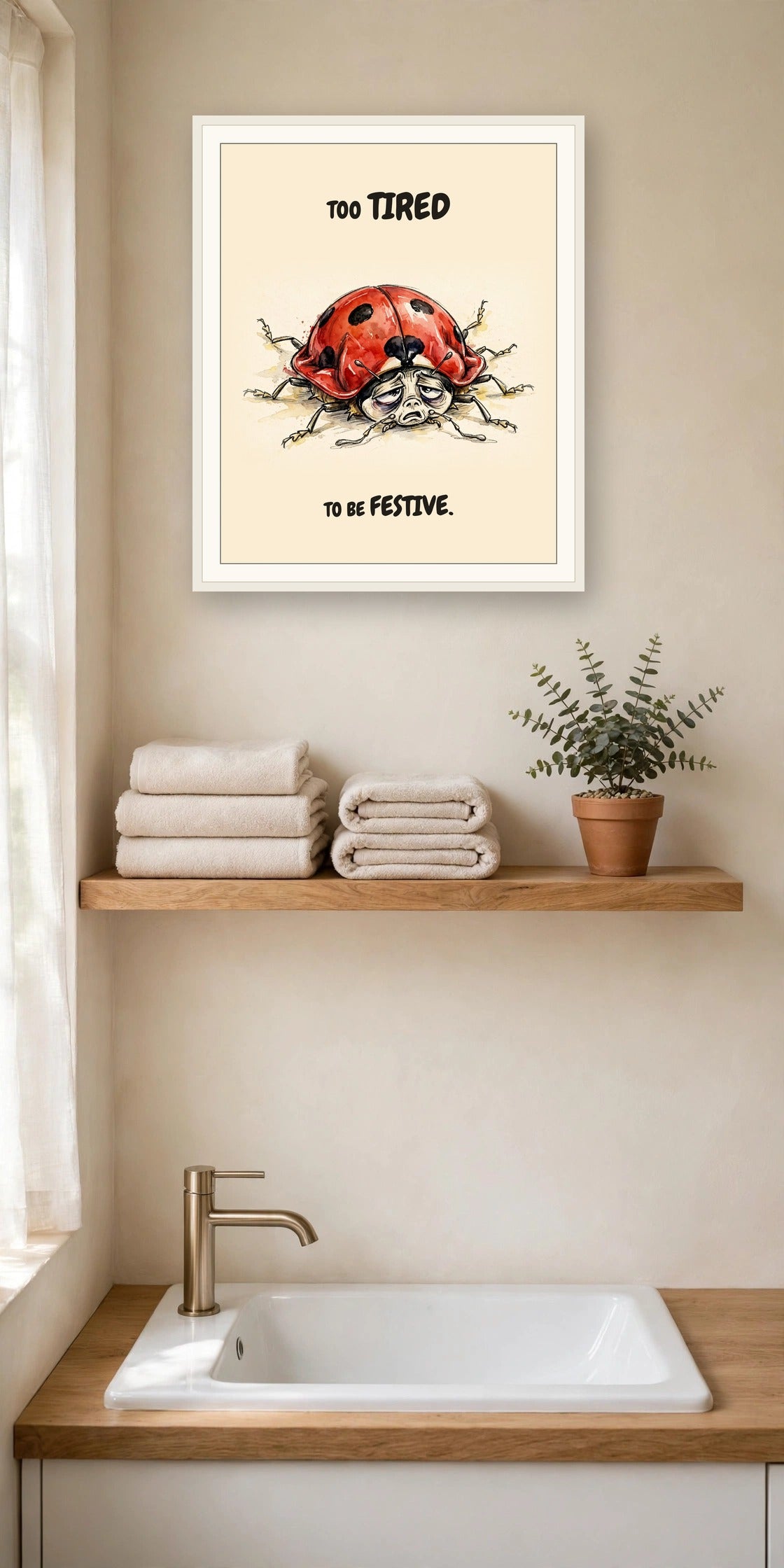 The same print shown hanging on a wall — frame for display only, not included