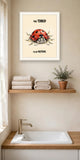 The same print shown hanging on a wall — frame for display only, not included