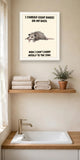 The same print shown hanging in a bathroom — frame for display only, not included