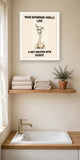 The same print shown hanging in a bathroom — frame for display only, not included