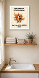The same print shown hanging in a bathroom — frame for display only, not included