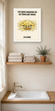 The same print shown hanging in a bathroom — frame for display only, not included