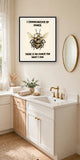 The same print shown hanging in a bathroom — frame for display only, not included