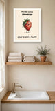The same print shown hanging in a bathroom — frame for display only, not included