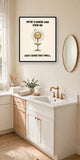 The same print shown hanging in a bathroom — frame for display only, not included