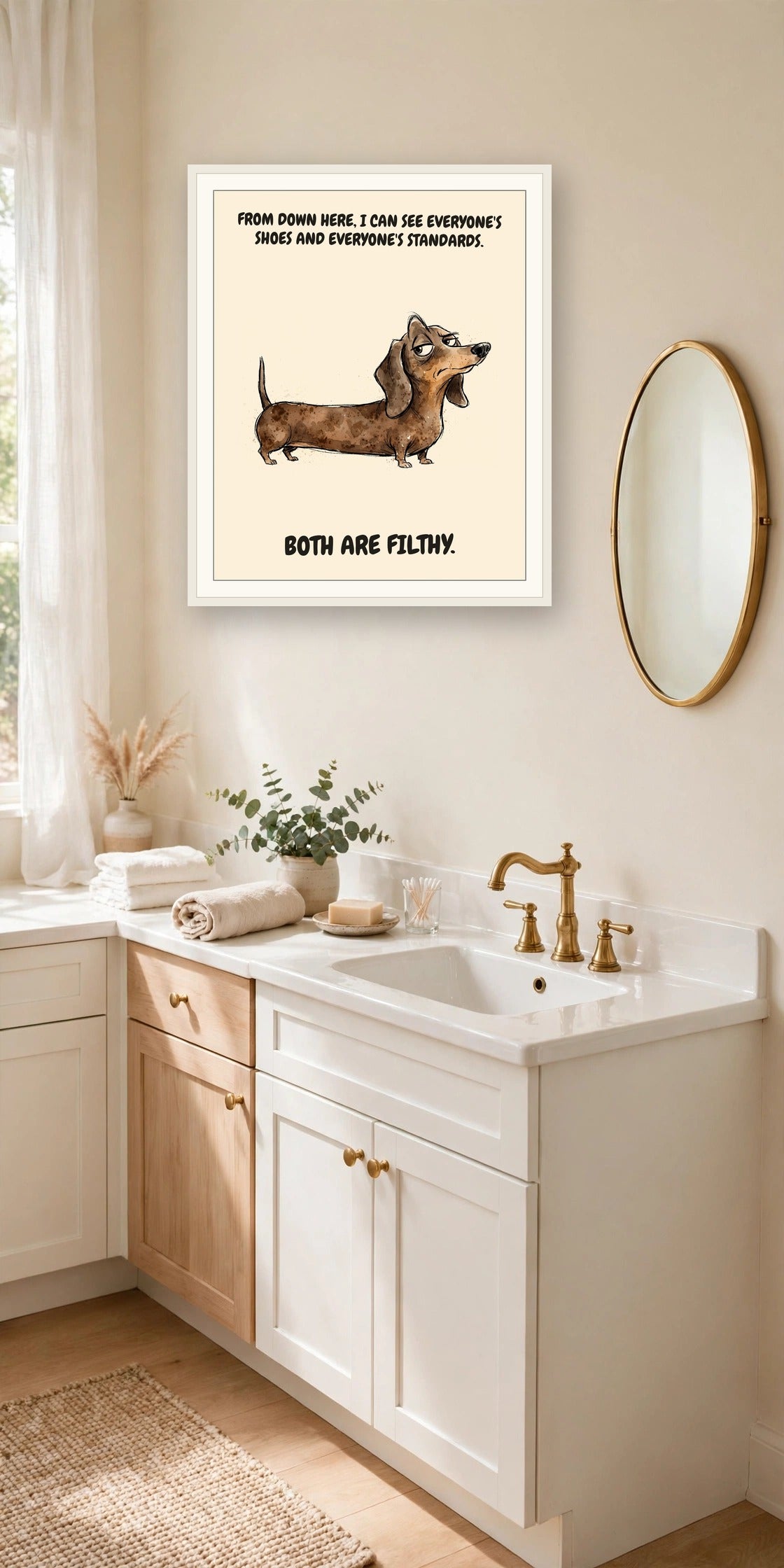 The same print shown hanging in an office — frame for display only, not included