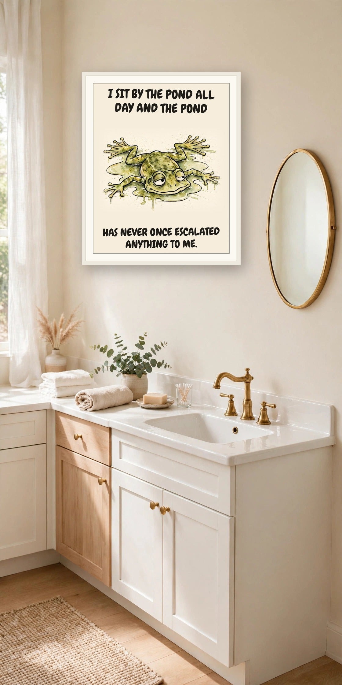 The same print shown hanging in an office — frame for display only, not included
