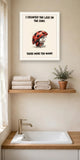 The same print shown hanging in a bathroom — frame for display only, not included
