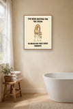 The same print shown hanging in a bathroom — frame for display only, not included